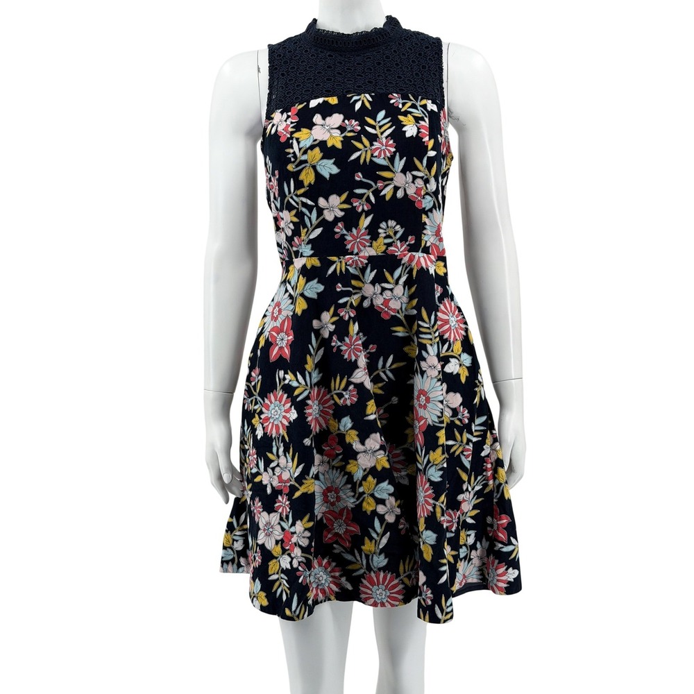 Anthropologie Moulinette Soeurs Dress Womens 4 Navy Floral Corduroy Crochet Boho